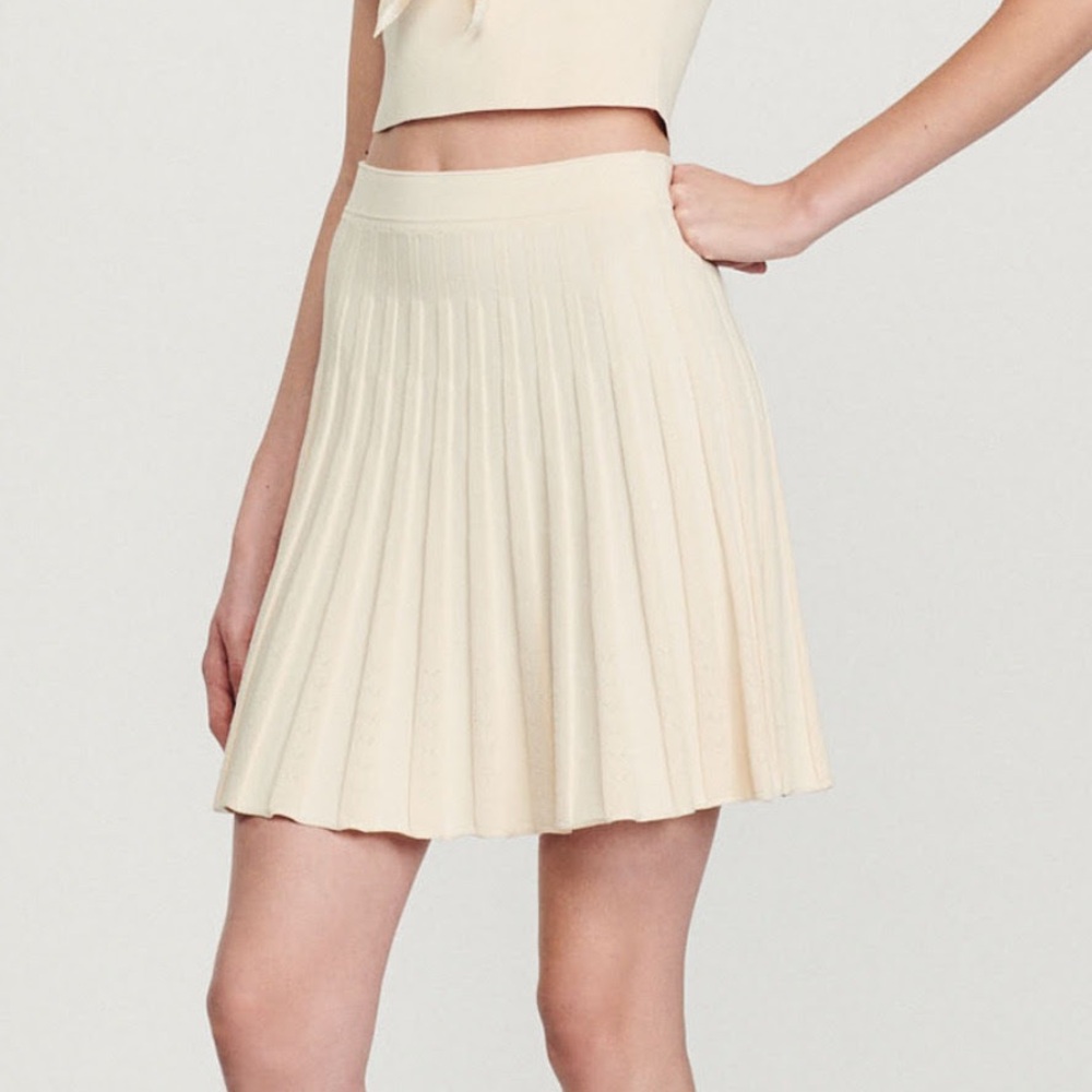 Sandro Cream Pleated Mini Skirt